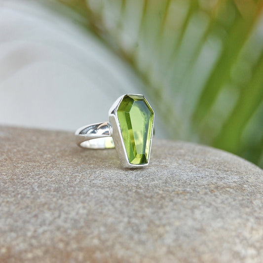 Peridot Coffin Shape Ring