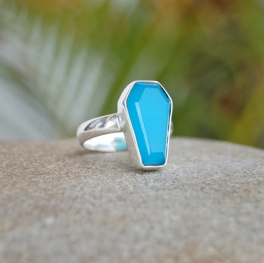 Blue Chalcedony Coffin Shape Ring