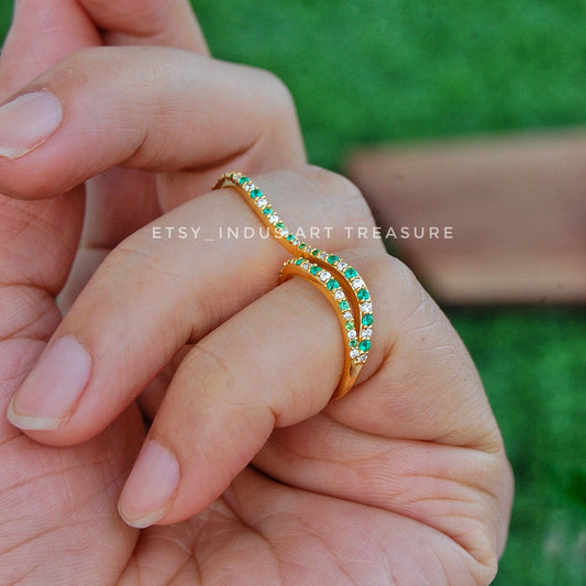 Emerald Double Figurine 18k Gold Plated Ring