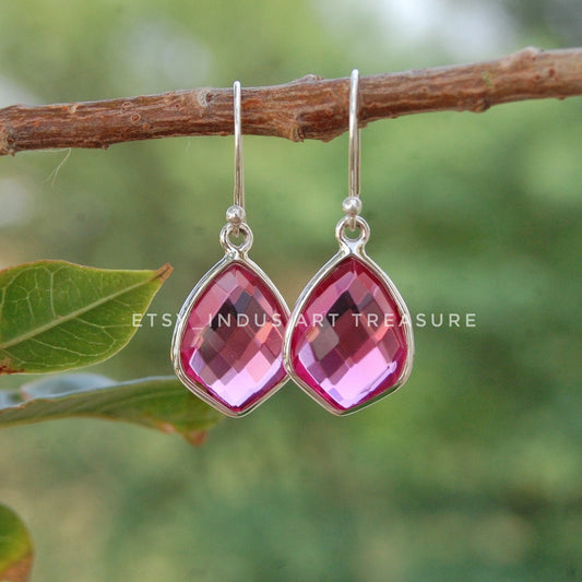 Pink Tourmaline Shield Shape Earrings