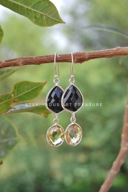 Black Onyx- Citrine Chandelier Earrings