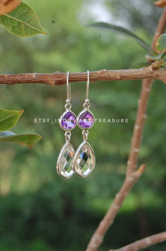 Amethyst - Quartz Dangle Earrings
