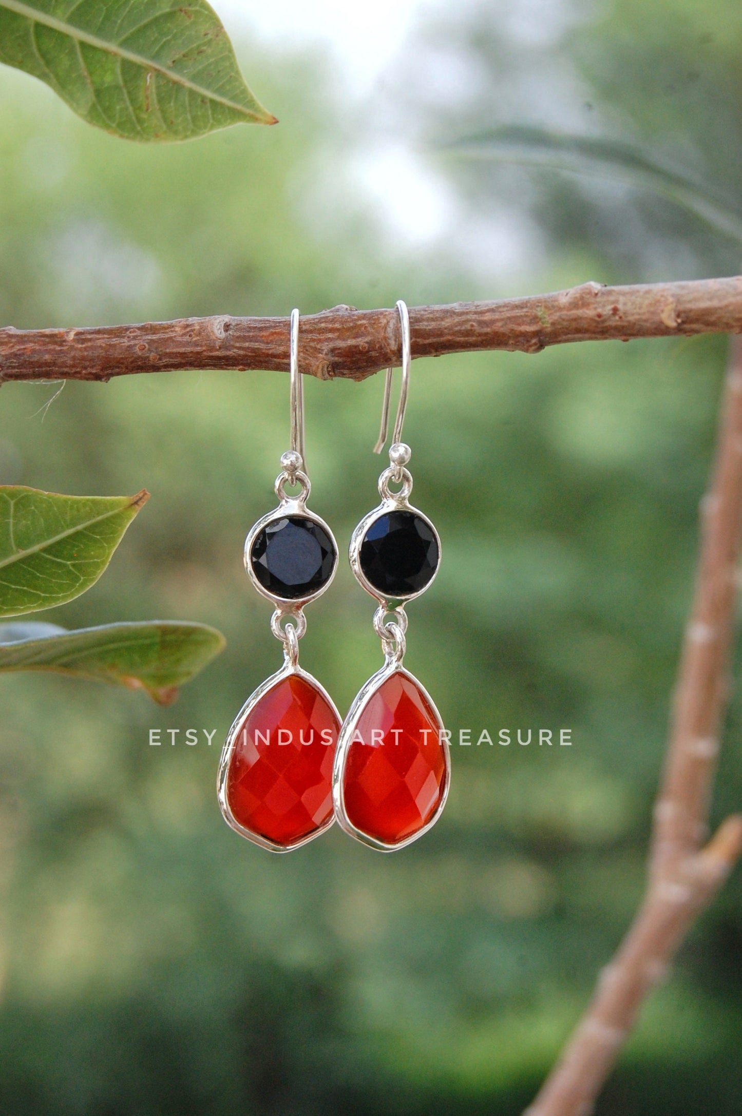 Carnelian-Black Onyx Dangle Earrings