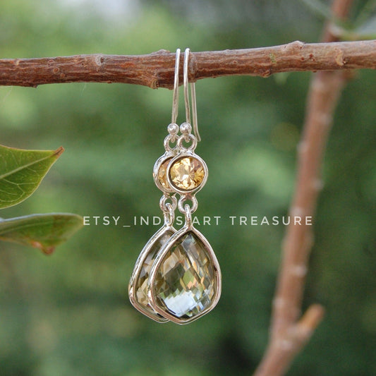 Green Amethyst- Citrine Dangle Earrings