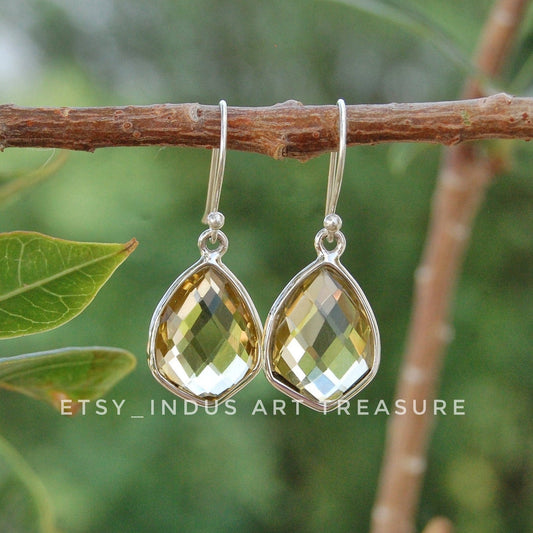 Yellow Citrine Shield Shape Earrings