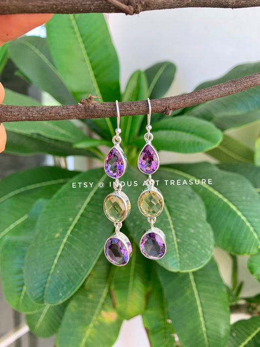 Amethyst -Quartz Chandelier Earrings