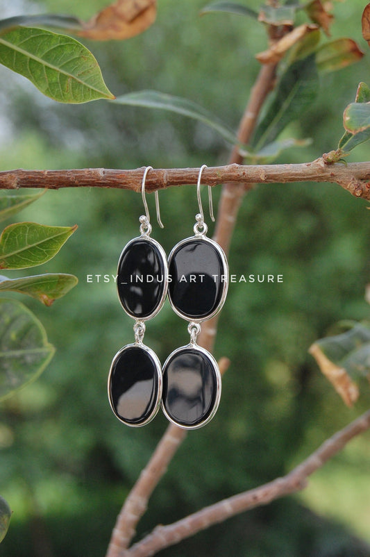 Black Onyx Long Drop Earrings
