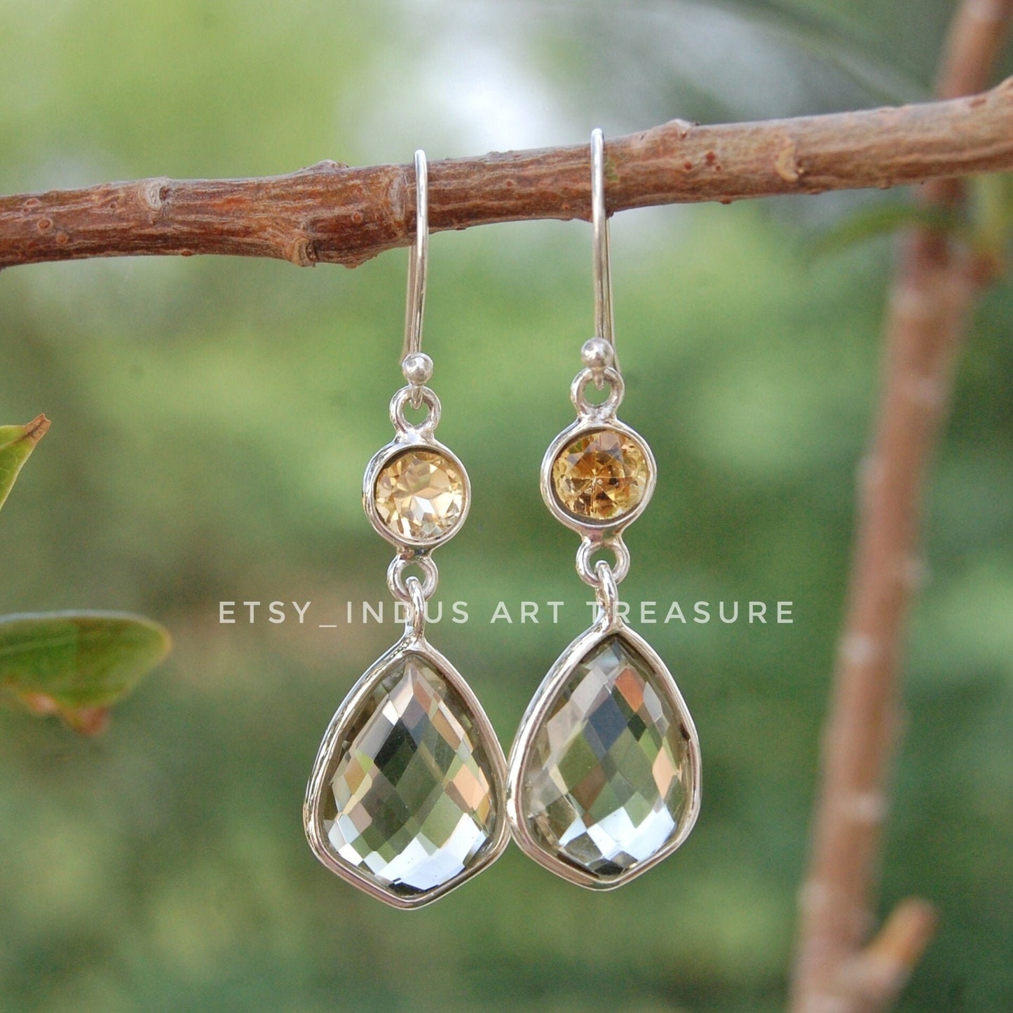 Green Amethyst- Citrine Dangle Earrings