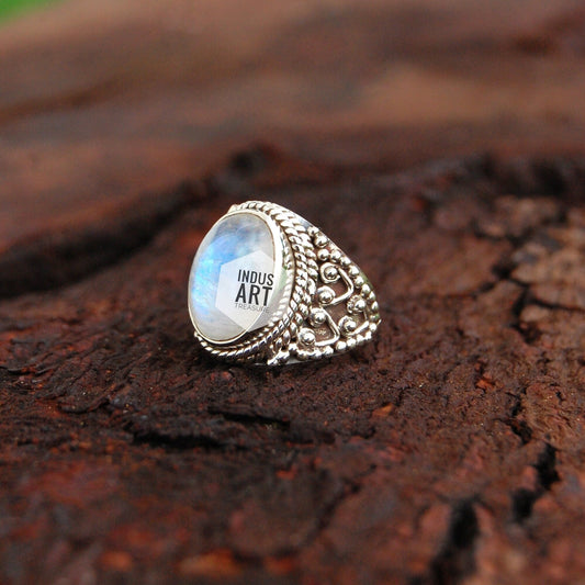 Rainbow Moonstone Boho Ring