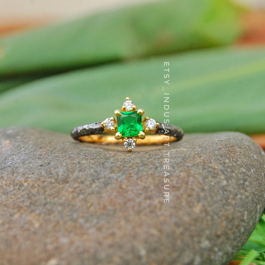 Emerald Dainty Gold Plated Ring