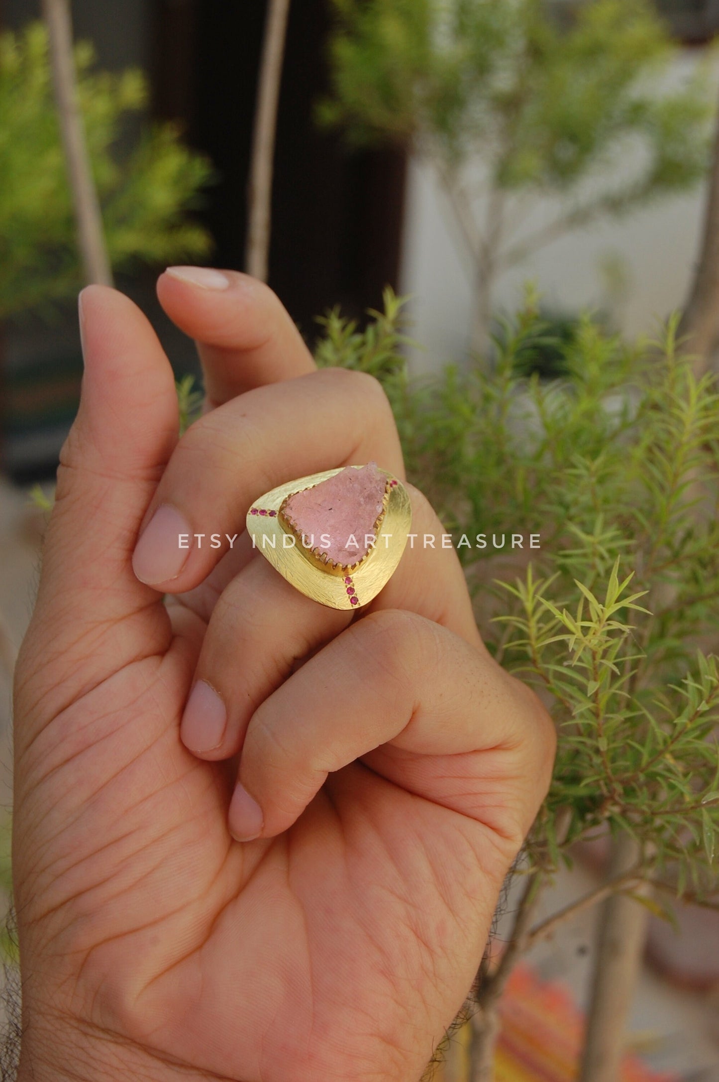 Rose Quartz Statement Gold Ring