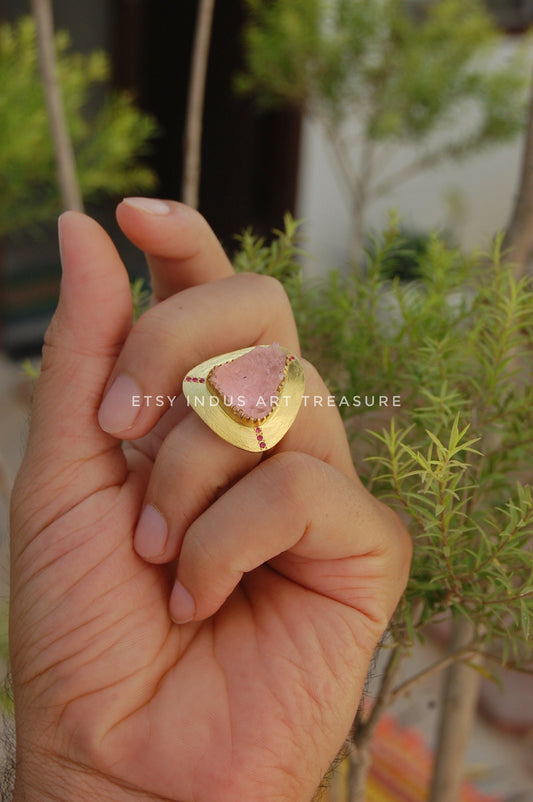 Rose Quartz Statement Gold Ring