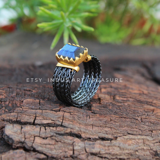 Blue Labradorite Gold Plated and Back Rhodium Ring