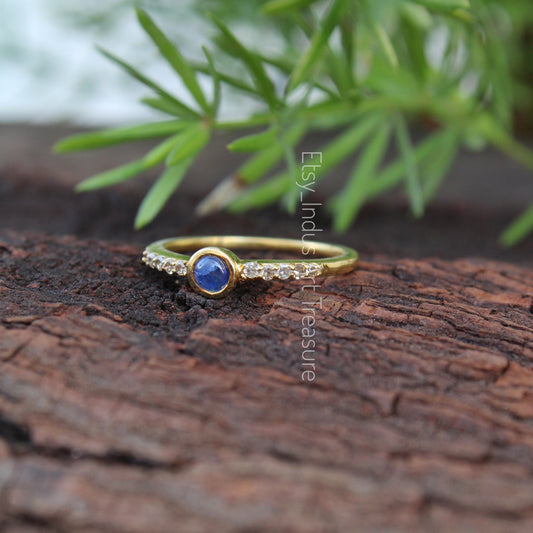 Blue Sapphire- Topaz Minimalist  18k Gold Plated Ring