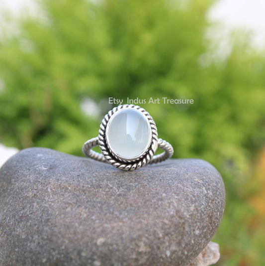 Aqua Chalcedony Twisted Band Ring
