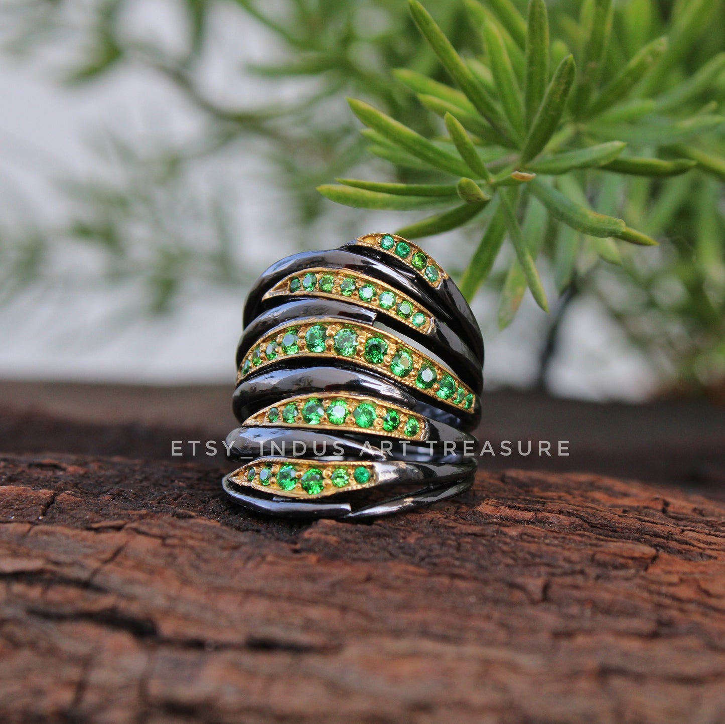 Tsavorite Black Rhodium Statement Ring