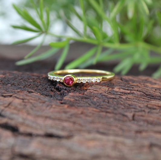 Pink Tourmaline Dainty 18k Gold Plated Ring