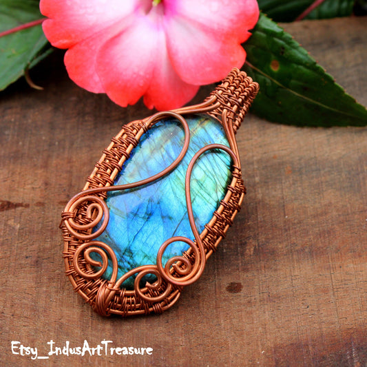 Huge labradorite Copper Wire wrap Pendant
