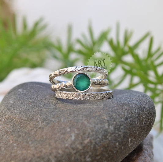 Green Onyx Stacking Ring Set
