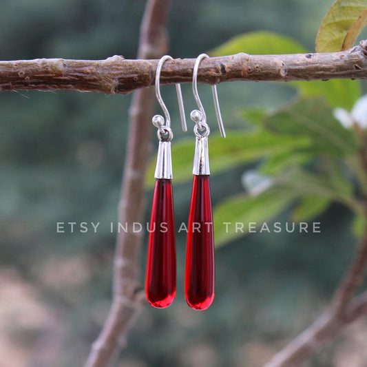 Red Garnet Long Drop Earrings