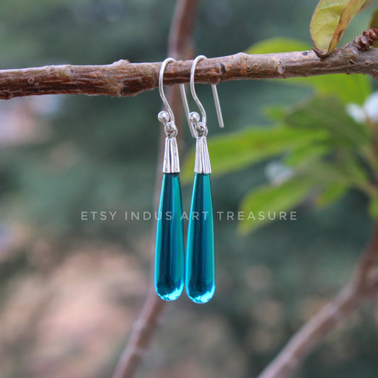 Swiss Blue Topaz Long Drop Earrings