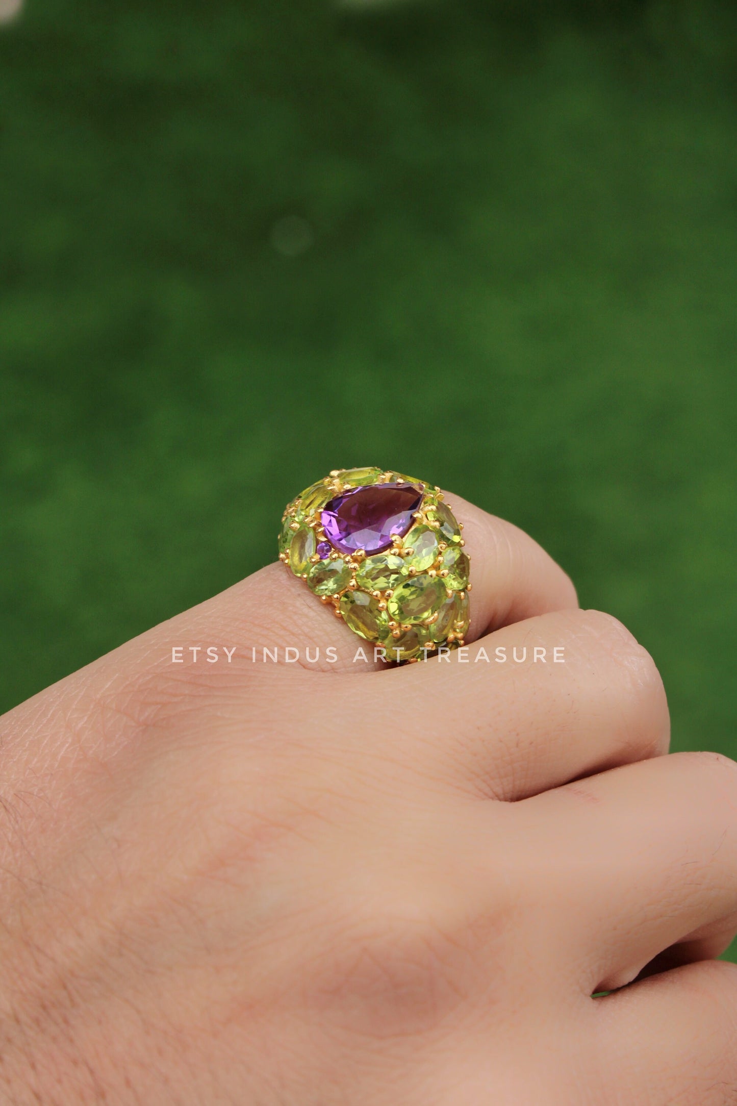 Peridot - Amethyst Cocktail Gold Ring