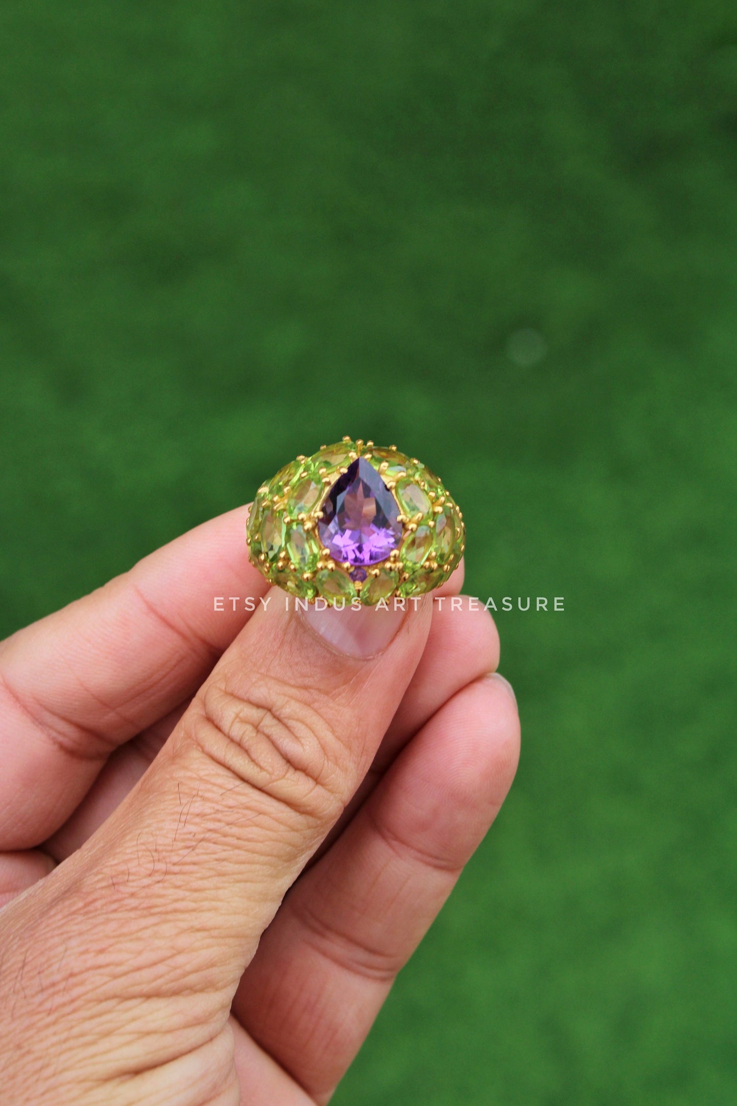 Peridot - Amethyst Cocktail Gold Ring