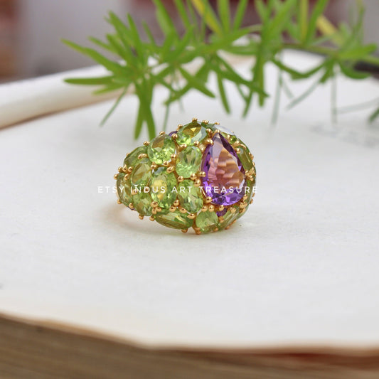 Peridot - Amethyst Cocktail Gold Ring