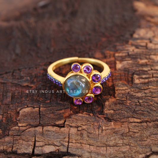 Amethyst- Labradorite Gold Plated Ring