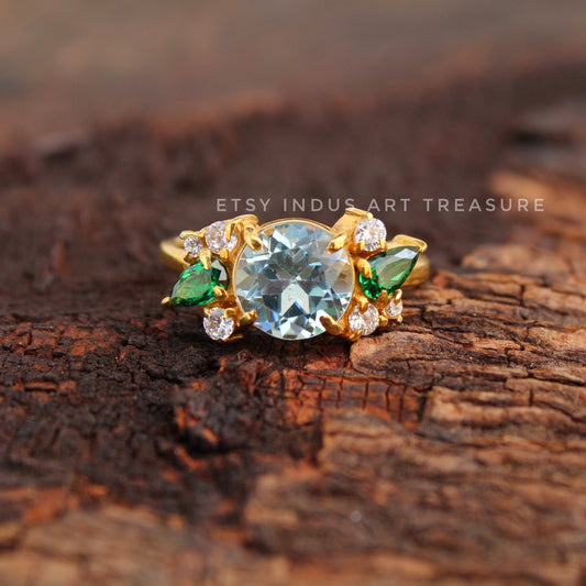 Emerald- Blue Topaz Gold Plated Ring