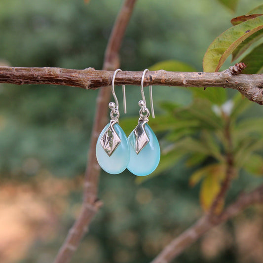Aqua Chalcedony Drop Earrings