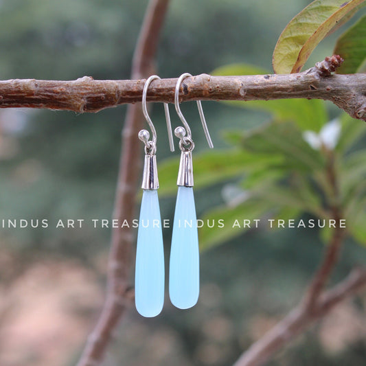Aqua Chalcedony 50mm Long Drop Earrings