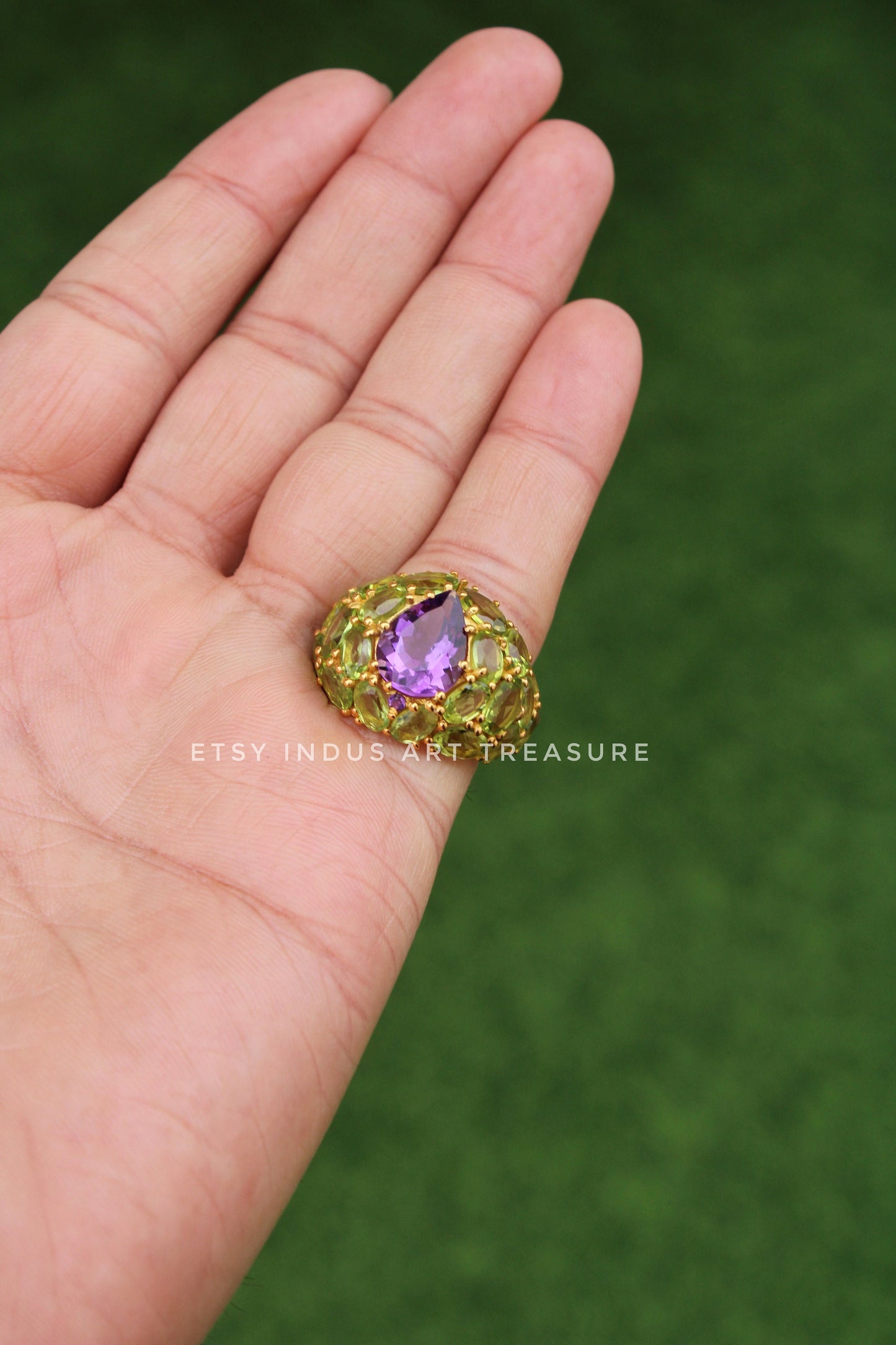 Peridot - Amethyst Cocktail Gold Ring