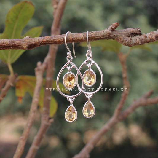 Yellow Citrine Dangle Earrings