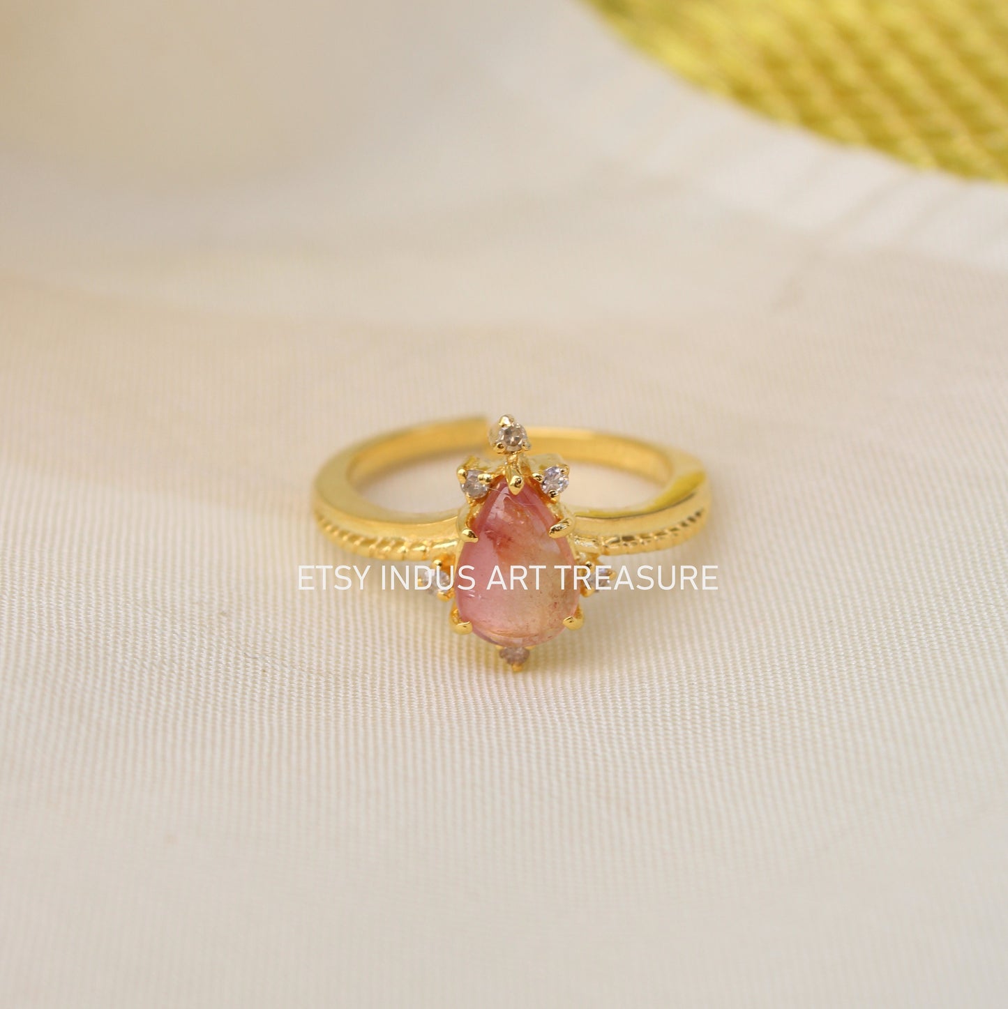Pink Tourmaline Dainty 18k Gold Plated Ring