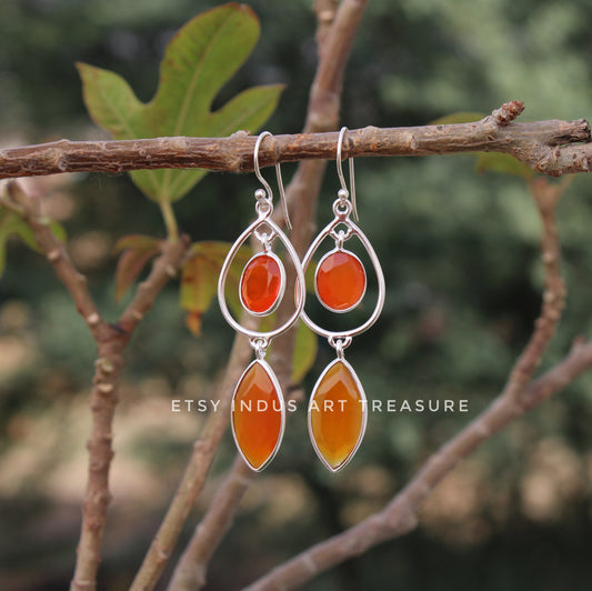 Natural Carnelian Long Earrings