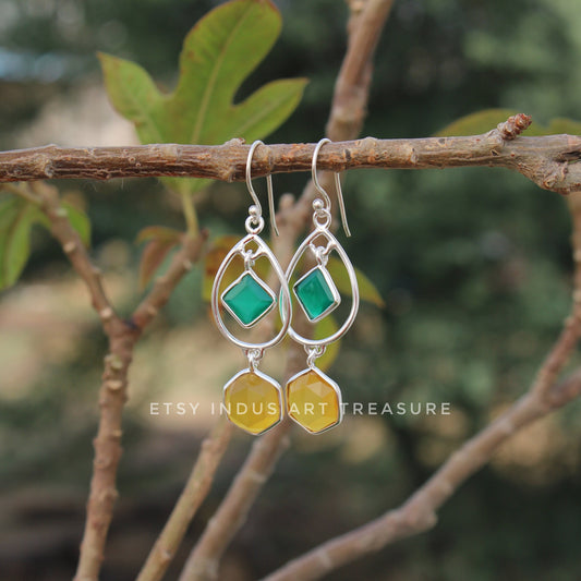 Green and Yellow Onyx Earrings