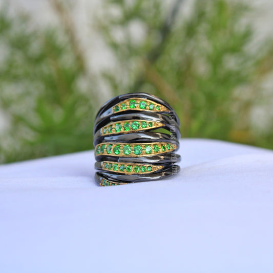 Tsavorite Black Rhodium Statement Ring