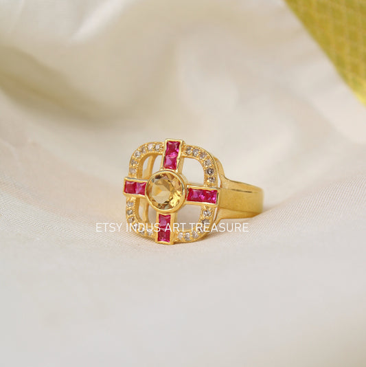 Pink Tourmaline 18k Gold Signet Ring