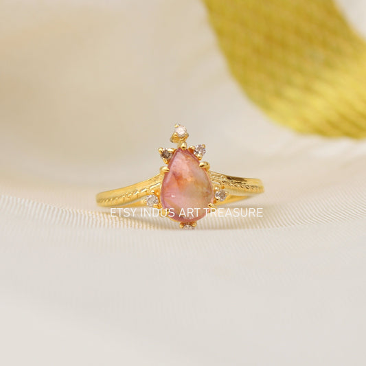 Pink Tourmaline Dainty 18k Gold Plated Ring