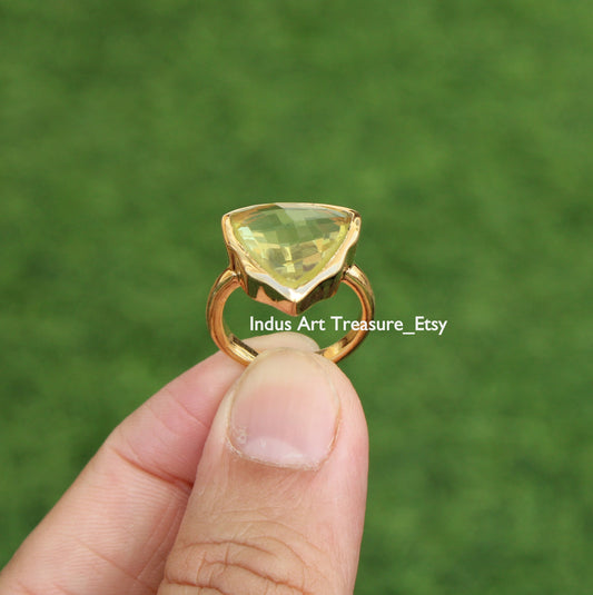 Yellow Citrine Triangle 18k Gold Plated Ring