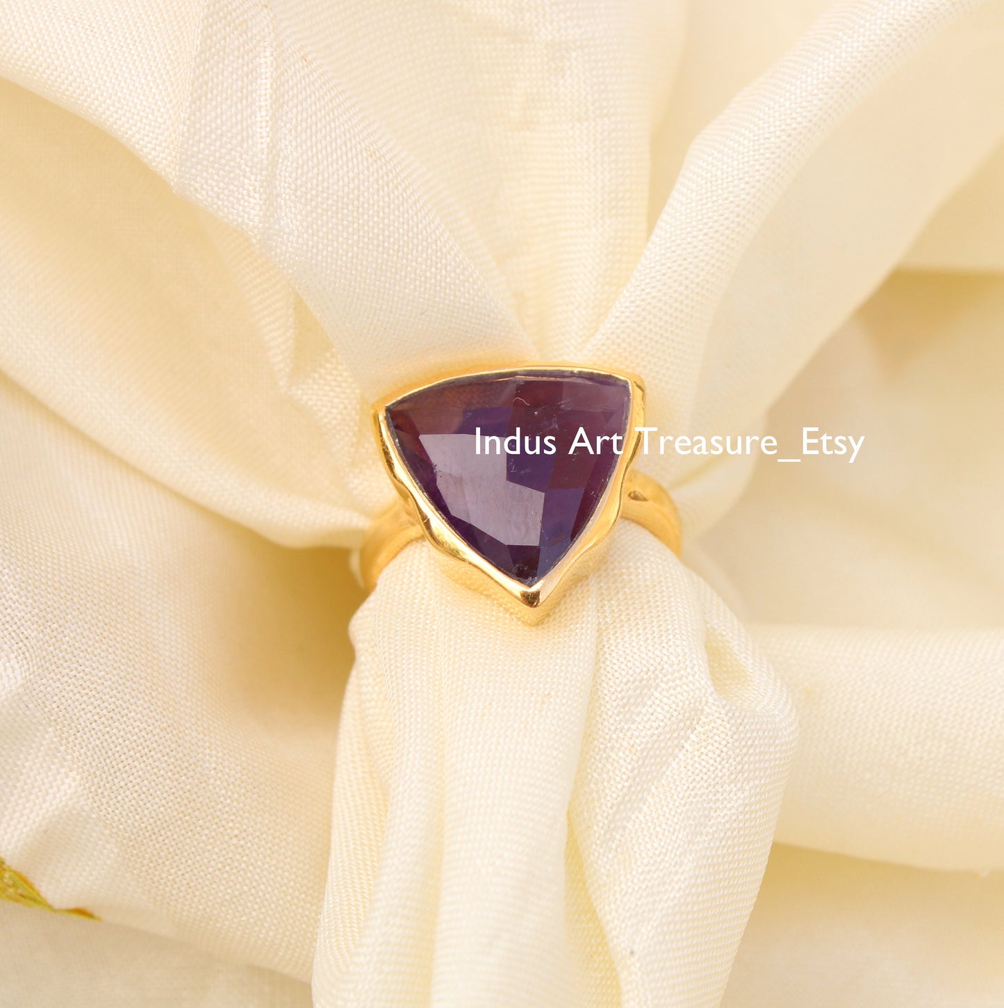 Amethyst Trillion Cut Gold Plated Ring