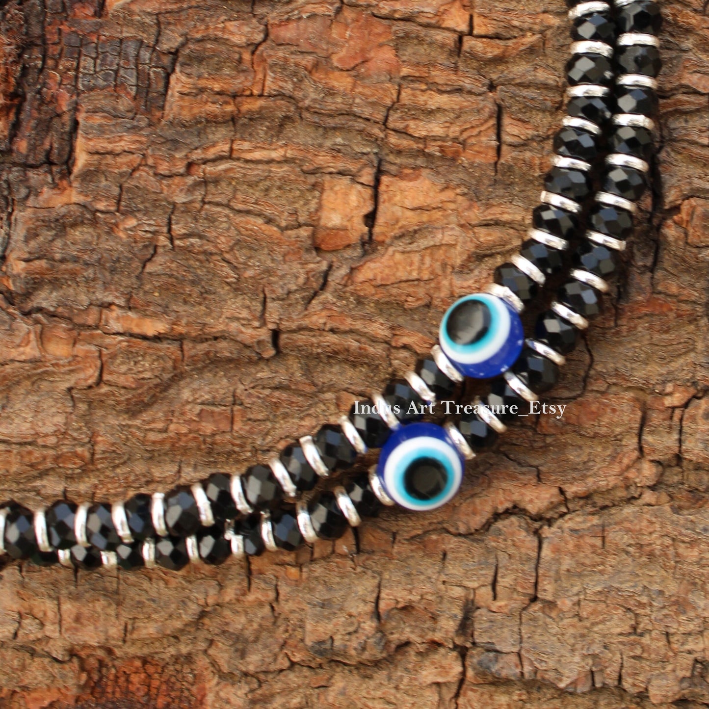 Black Beads Silver Anklets