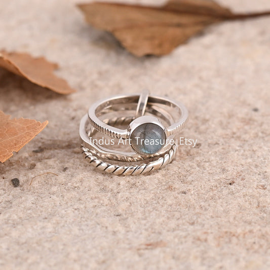 Blue Labradorite Stacking Ring Set