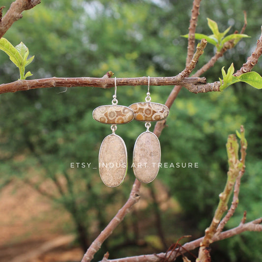 Natural  Agatized Coral Fossil Earrings