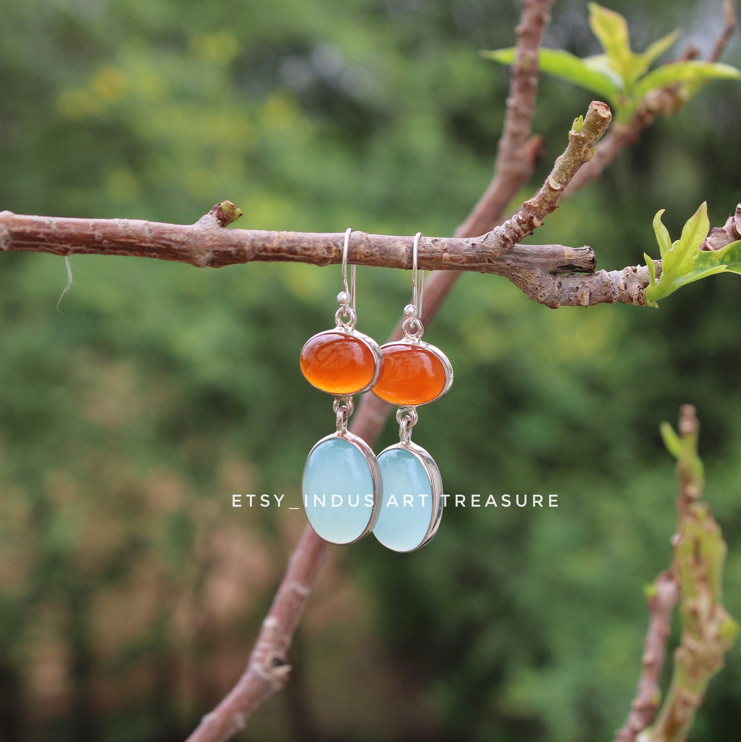 Orange Carnelian- Aqua Chalcedony Earrings