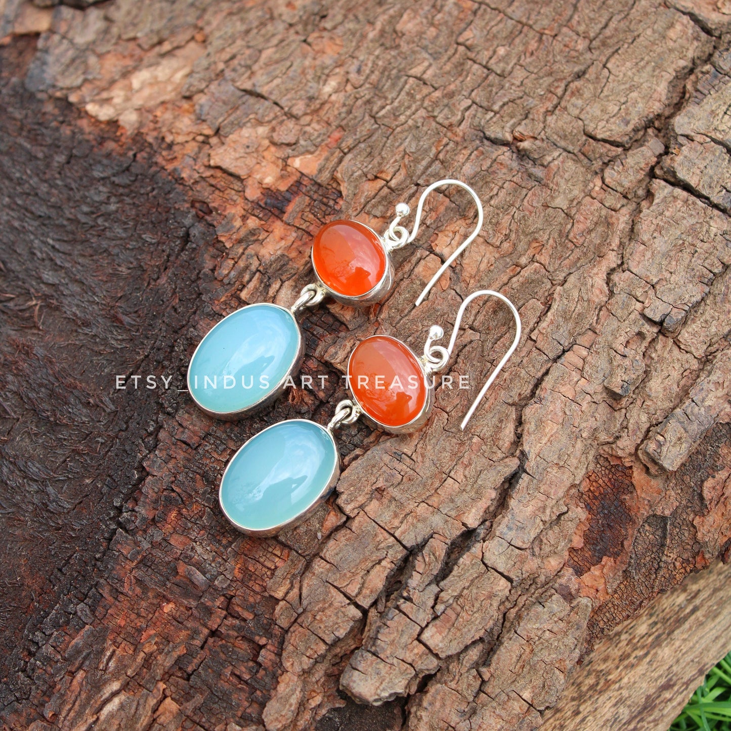 Orange Carnelian- Aqua Chalcedony Earrings