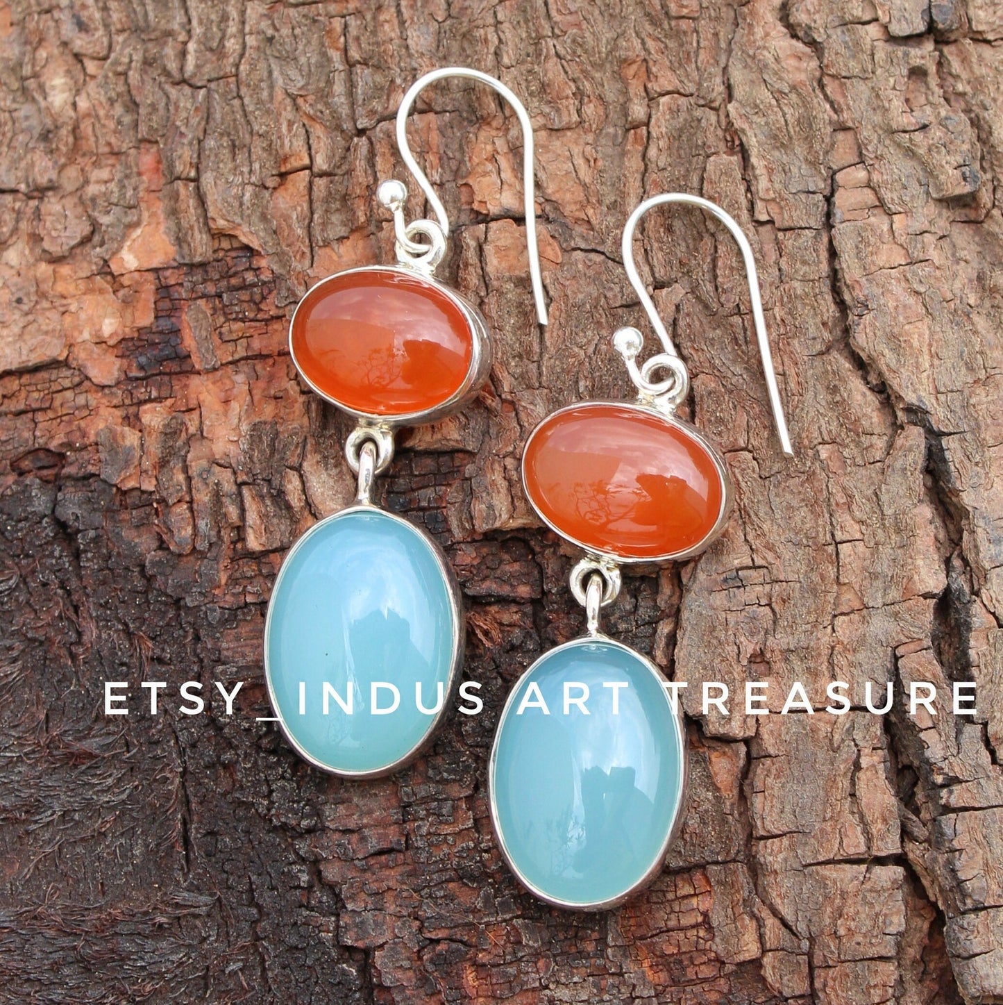 Orange Carnelian- Aqua Chalcedony Earrings