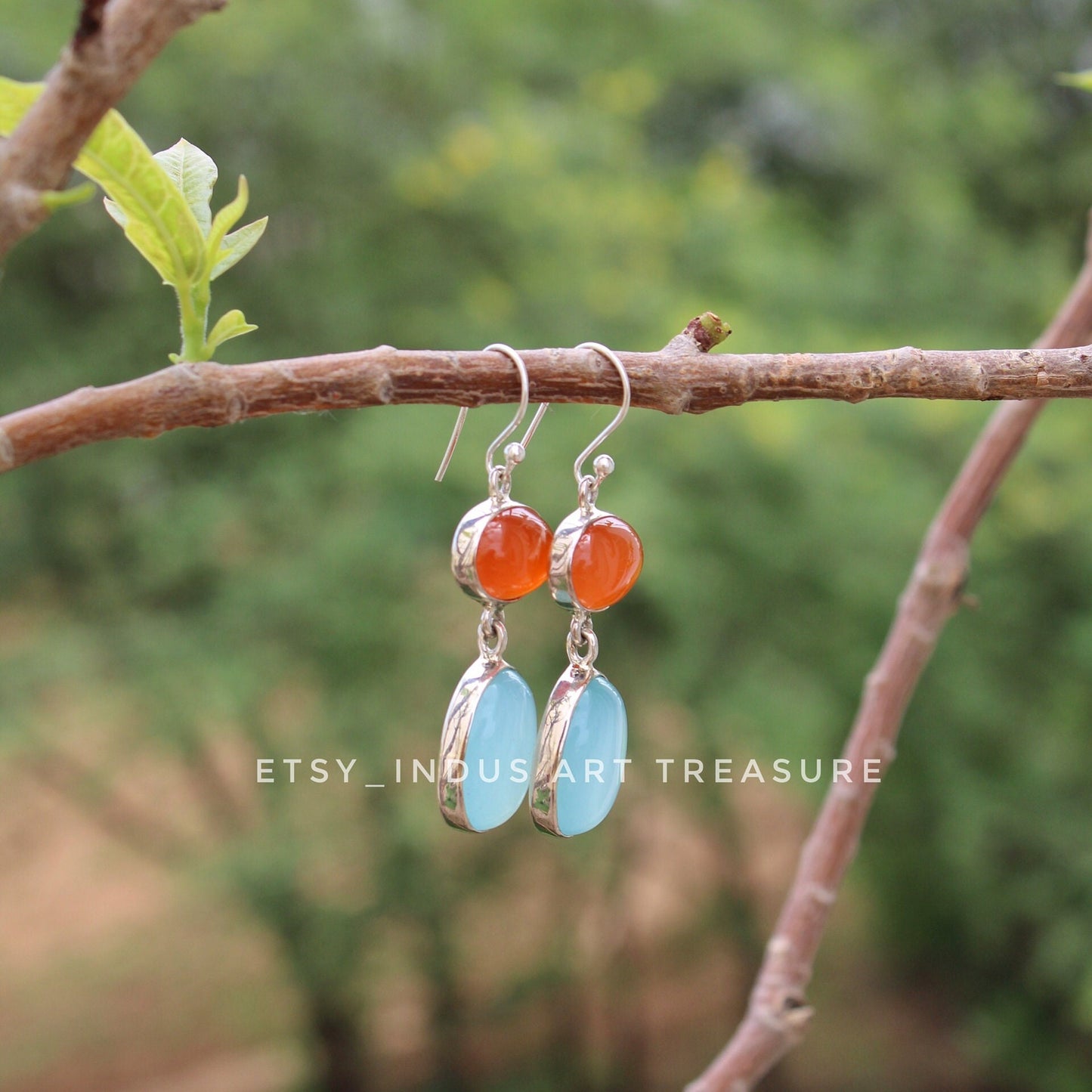Orange Carnelian- Aqua Chalcedony Earrings
