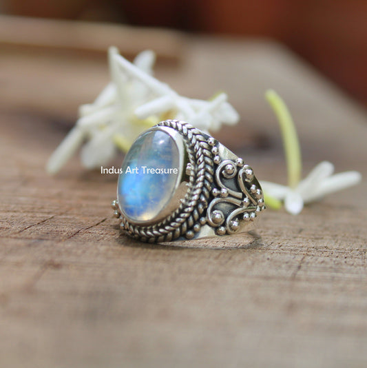 Rainbow Moonstone Boho Ring